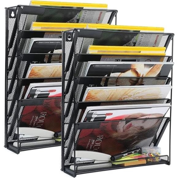 2 Pack Wall File Organizer, 6-Tier Wall Mount Paper Holder Vertical File Rack - Picture 7 of 7